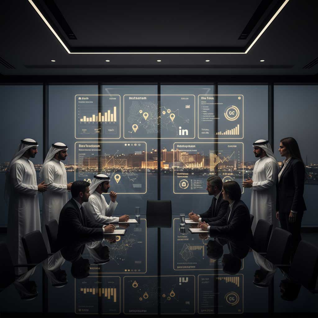 Titan Digital UAE social media team managing bilingual Arabic English campaigns for RAK businesses