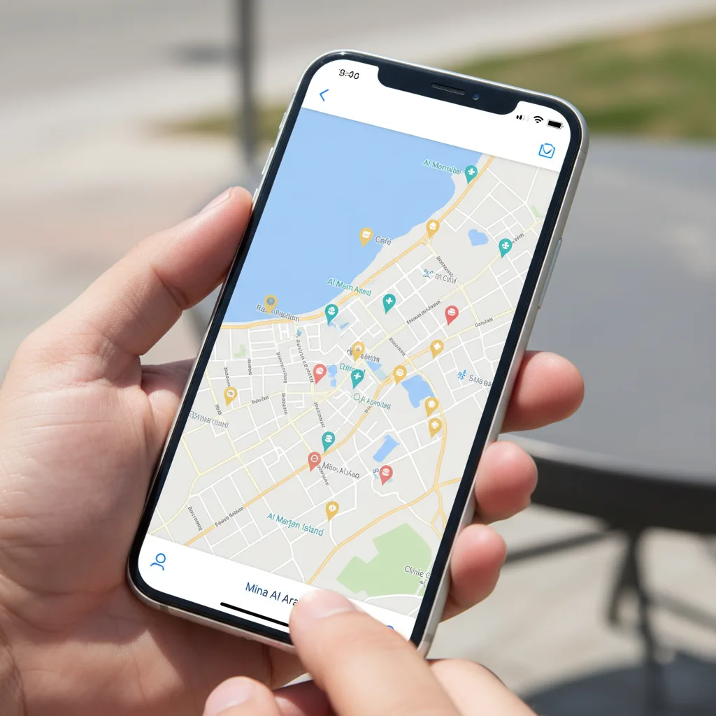Google Maps on a smartphone showing Ras Al Khaimah businesses