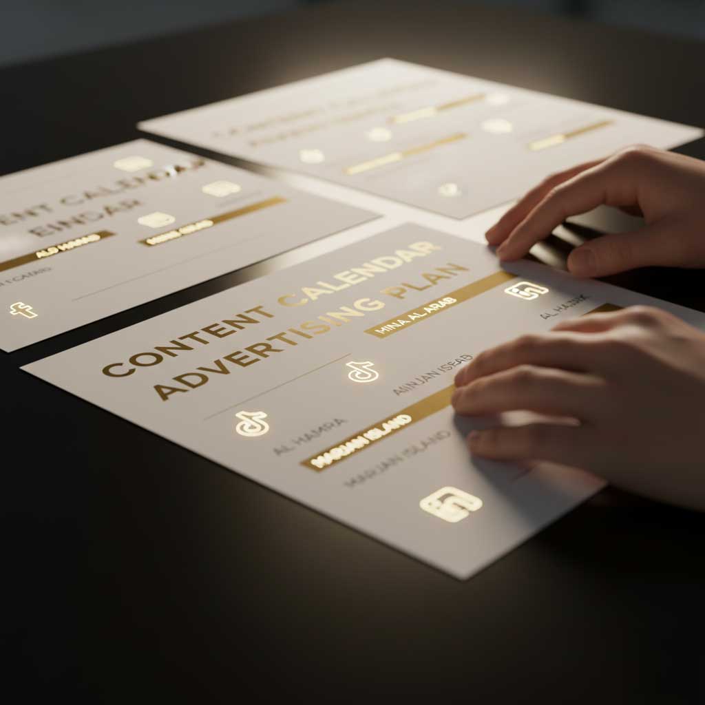 Ras Al Khaimah skyline with social media icons representing local audience targeting