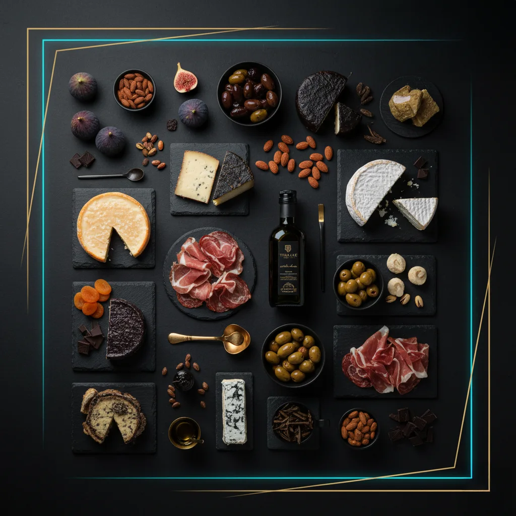 Curated specialty foods arranged for product photography