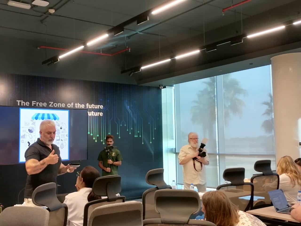 AI prompt examples for Google Business Profile posts and replies on screen during workshop