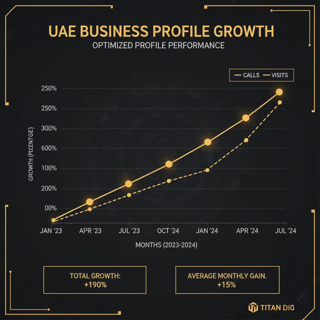 Analytics graph showing growth in calls and visits from optimized Google Business Profiles in the UAE