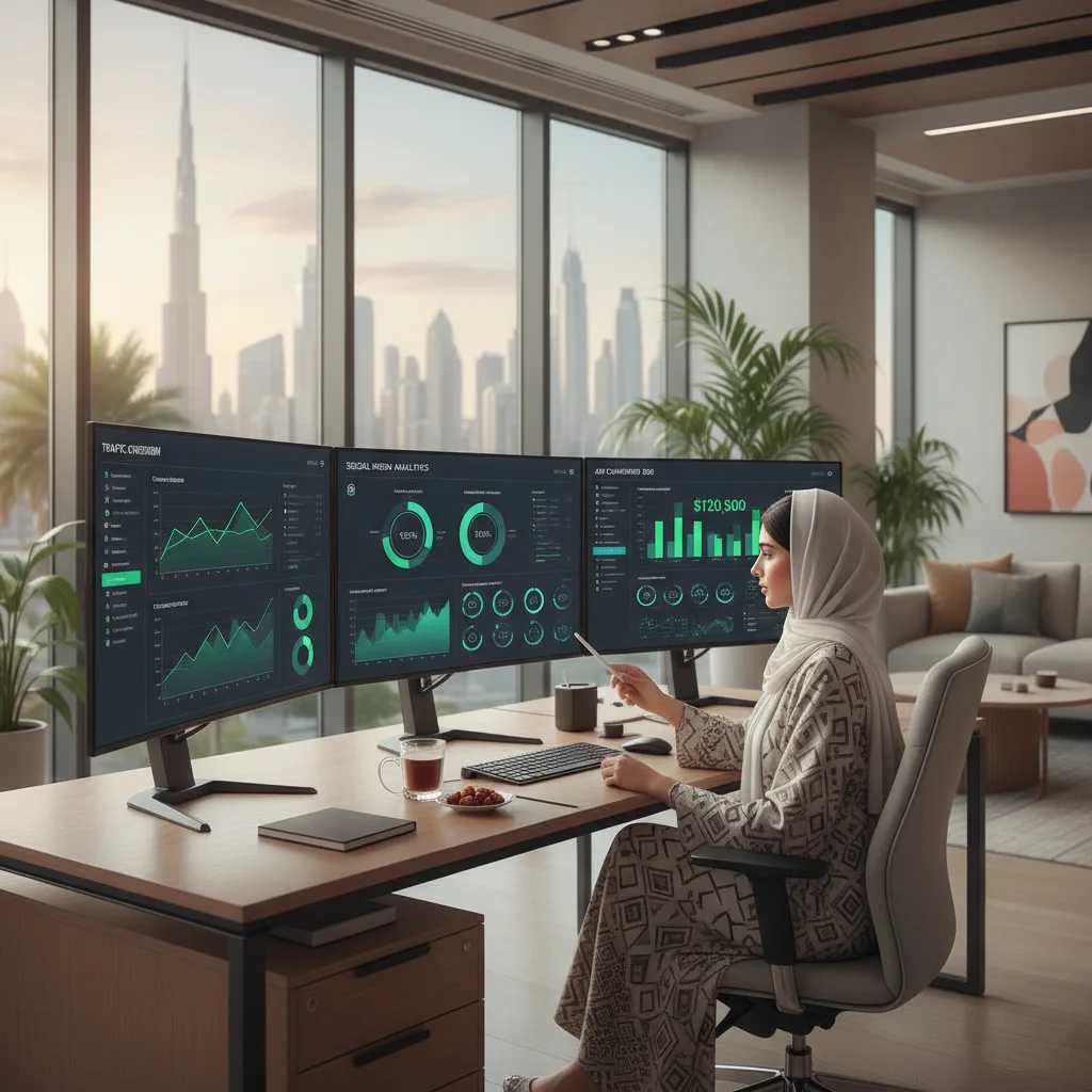 Specialist reviewing dashboards in a UAE office