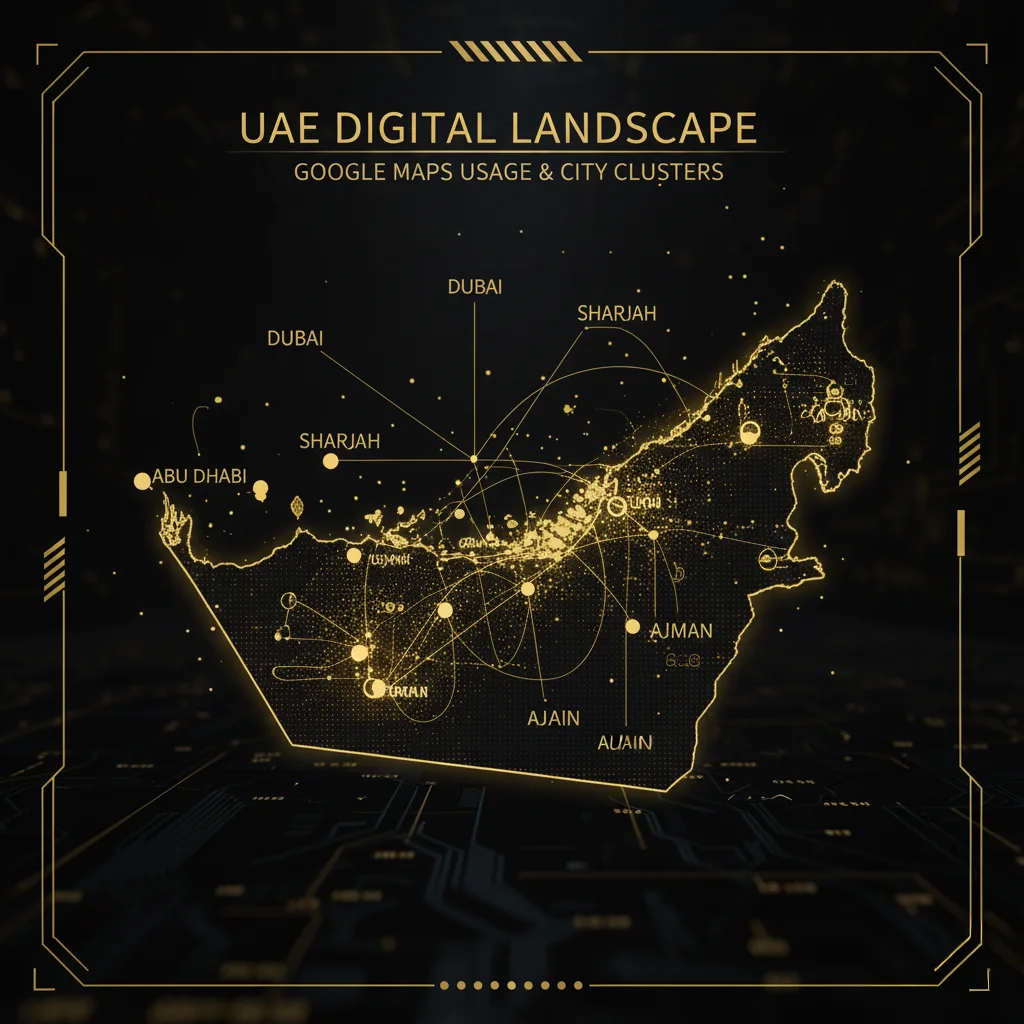 Map of UAE showing key city clusters and Google Maps usage hotspots