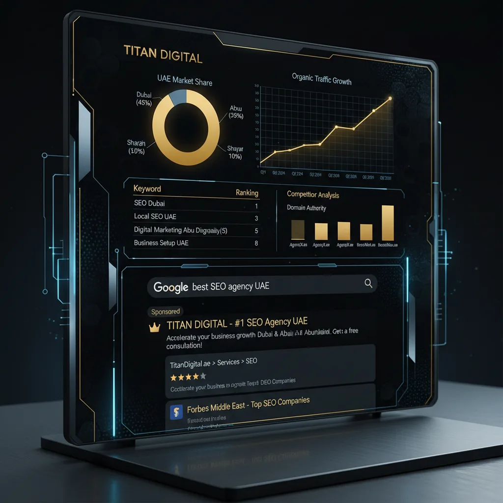 SEO dashboards and search results for UAE businesses