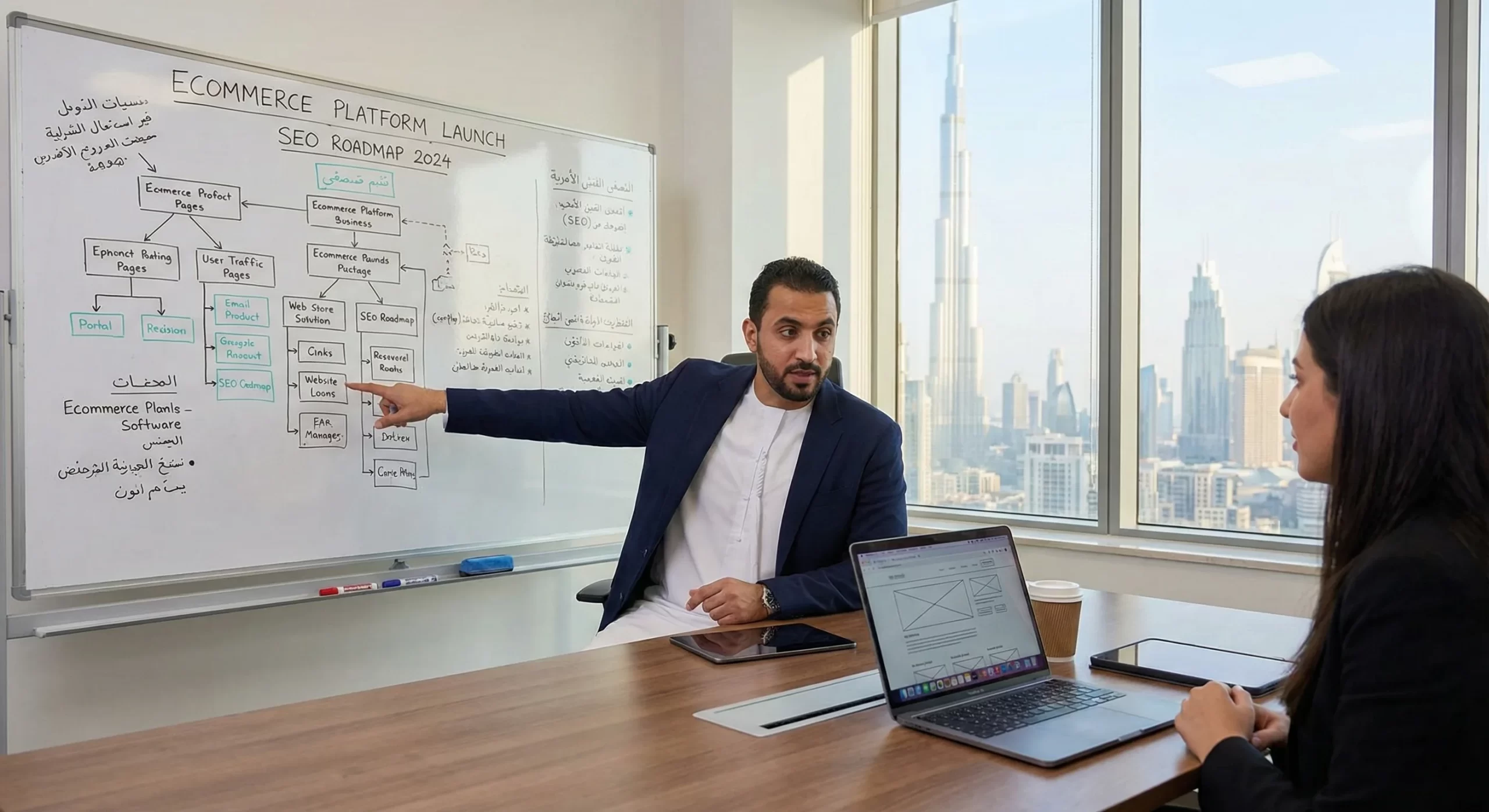 Business owner planning an ecommerce platform and SEO roadmap in the UAE