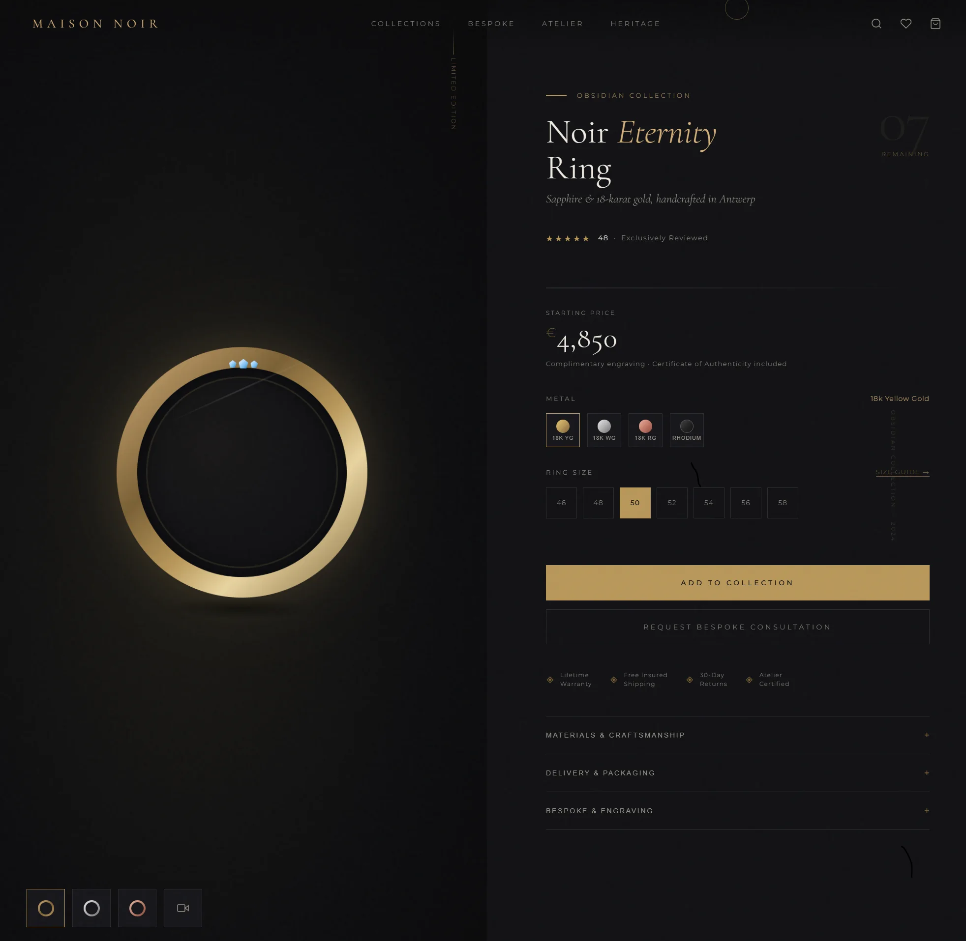 High-end luxury Shopify e-commerce design on dark background