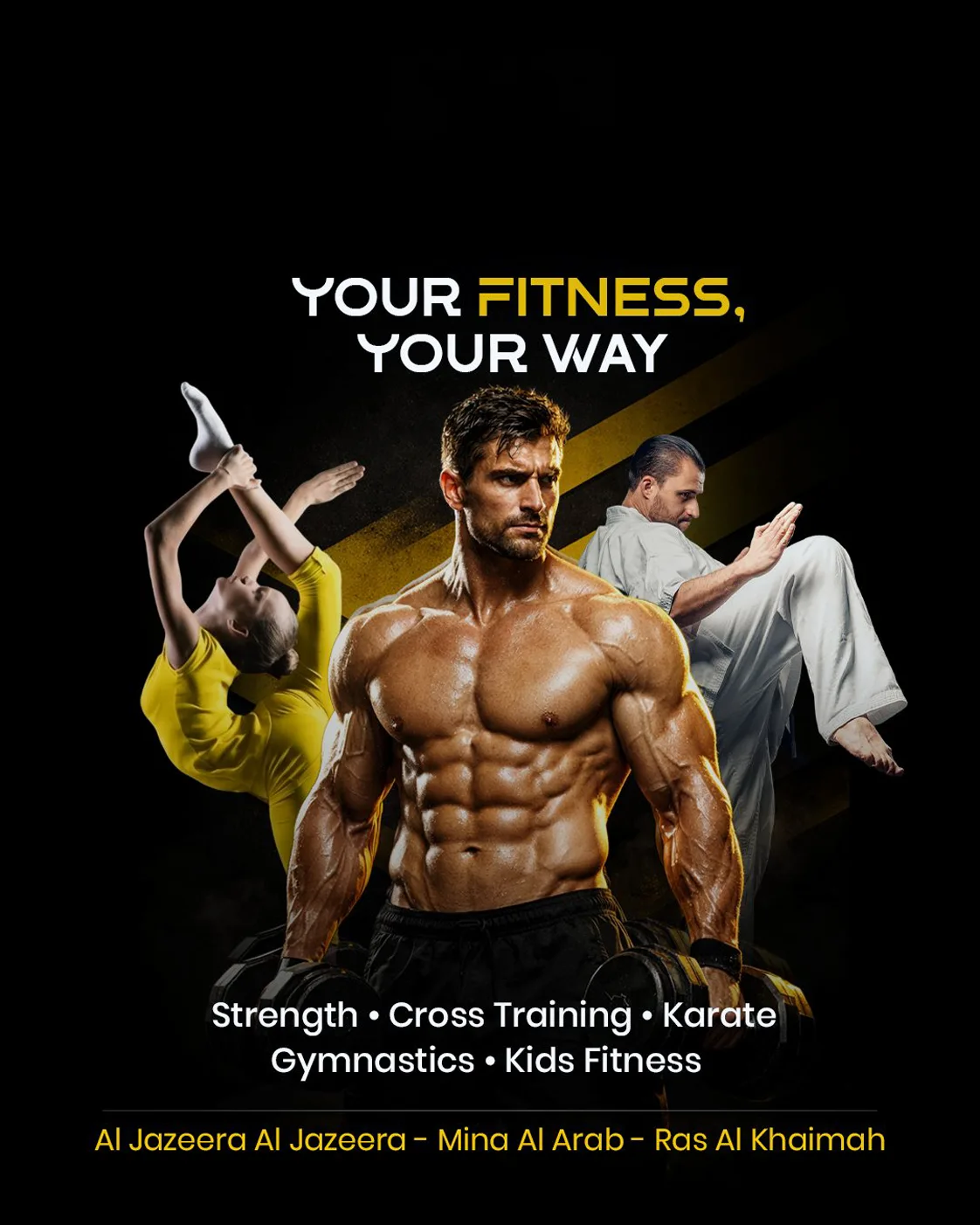 Original generic gym flyer before AI and human creative collaboration framework applied, showing templated fitness advertising
