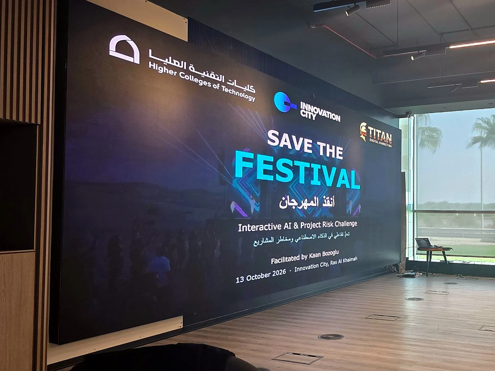 Higher Colleges of Technology students in the Save the Festival AI and project risk workshop at Innovation City, October 2026