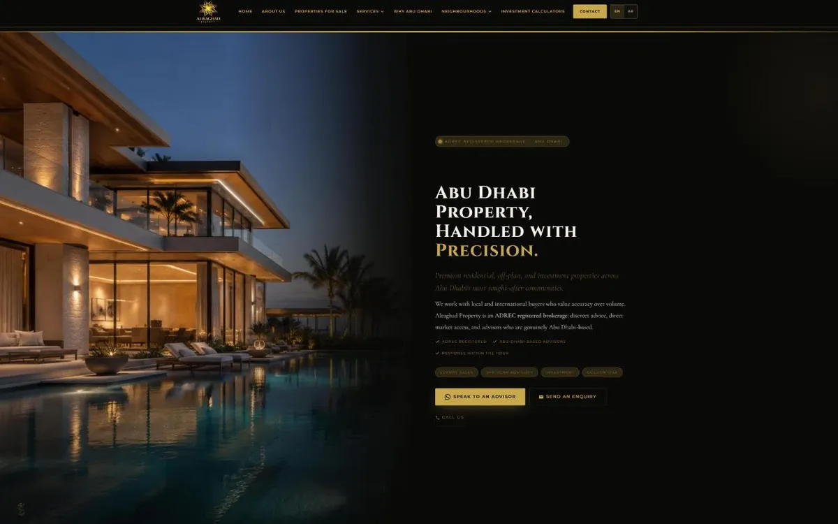Alraghad Property Abu Dhabi luxury real estate website built by Titan Digital Marketing